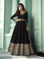 Myra Black and Gold Georgette Embroidered Anarkali Suit | Grocsy