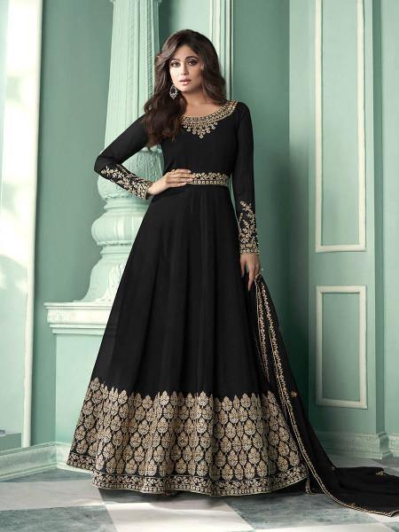 Myra Black and Gold Georgette Embroidered Anarkali Suit | Grocsy