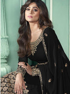 Myra Black and Gold Georgette Embroidered Anarkali Suit | Grocsy