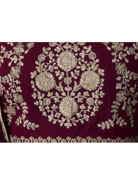Myra Wine and Gold Georgette Embroidered Anarkali Suit | Grocsy