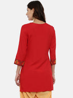 Souchii Women Red & Yellow Floral Yoke Design Kurta | Grocsy
