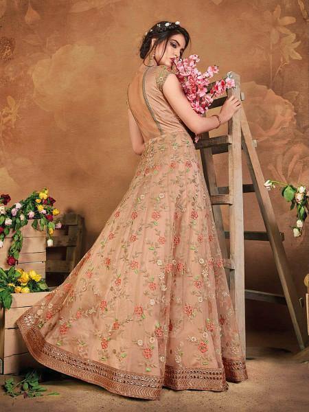 Myra Brown Butterfly Net Embroidered Anarkali Suit | Grocsy