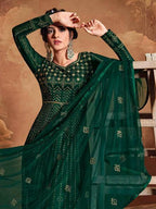 Myra Deep Green Butterfly Net Embroidered Anarkali Suit | Grocsy