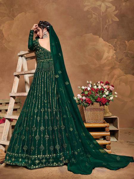 Myra Deep Green Butterfly Net Embroidered Anarkali Suit | Grocsy