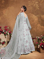 Myra Light Grey Butterfly Net Embroidered Anarkali Suit | Grocsy