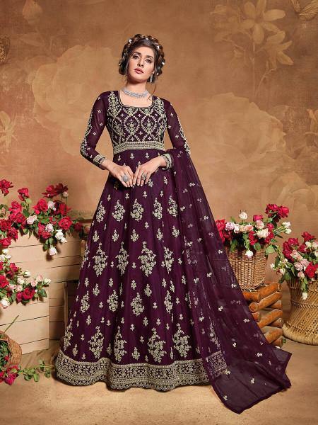 Myra Purple Butterfly Net Embroidered Anarkali Suit | Grocsy