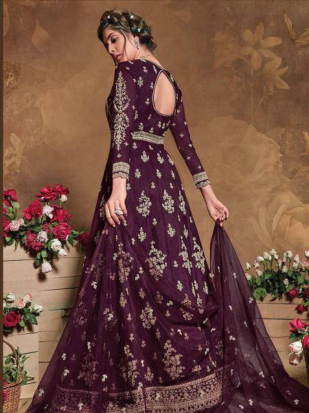 Myra Purple Butterfly Net Embroidered Anarkali Suit | Grocsy