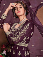 Myra Purple Butterfly Net Embroidered Anarkali Suit | Grocsy
