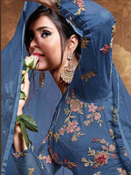 Myra Royal Blue Butterfly Net Embroidered Anarkali Suit | Grocsy