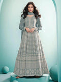 Myra Dusty Grey Real Georgette with Luckhnavi work Anarkali Suit | Grocsy