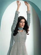 Myra Dusty Grey Real Georgette with Luckhnavi work Anarkali Suit | Grocsy