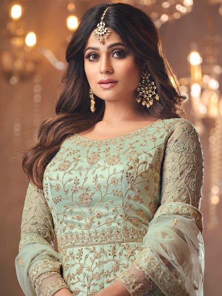 Myra Beautiful Pastel Green Butterfly Net Embroidered Anarkali Suit | Grocsy