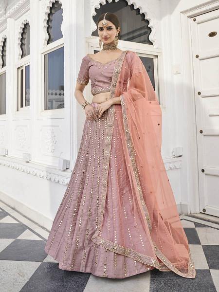 Myra Rose Pink Heavy Embroidered Silk Bridal Lehenga | Grocsy