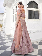 Myra Rose Pink Heavy Embroidered Silk Bridal Lehenga | Grocsy