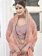 Myra Rose Pink Heavy Embroidered Silk Bridal Lehenga | Grocsy
