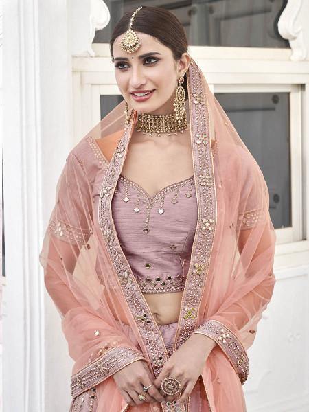 Myra Rose Pink Heavy Embroidered Silk Bridal Lehenga | Grocsy