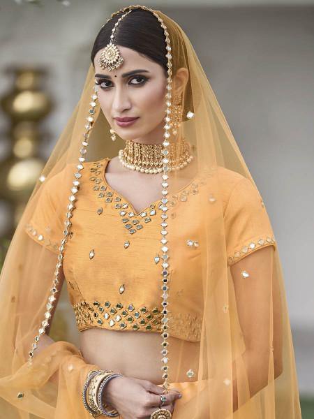 Myra Yellow Heavy Embroidered Silk Bridal Lehenga | Grocsy