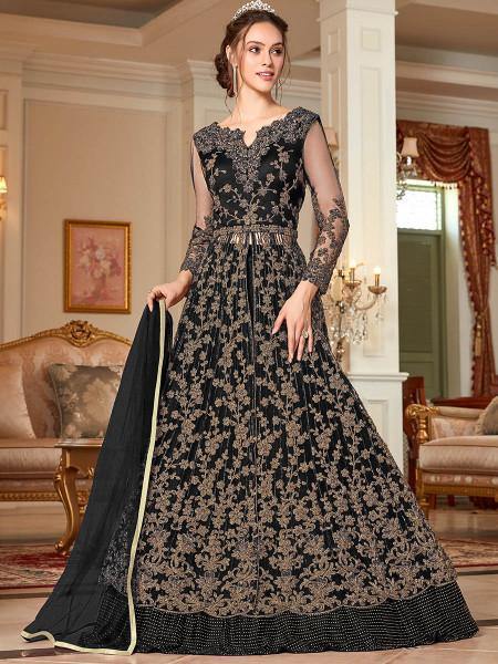 Myra Black Embroidery Gown | Grocsy