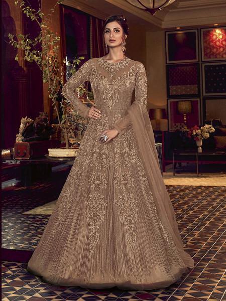 Myra Brown Premium Net Anarkali Suit | Grocsy
