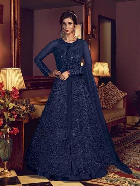 Myra Blue Premium Net Anarkali Suit | Grocsy