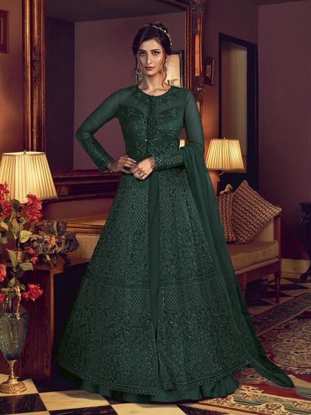 Myra Deep Green Premium Net Anarkali Suit | Grocsy