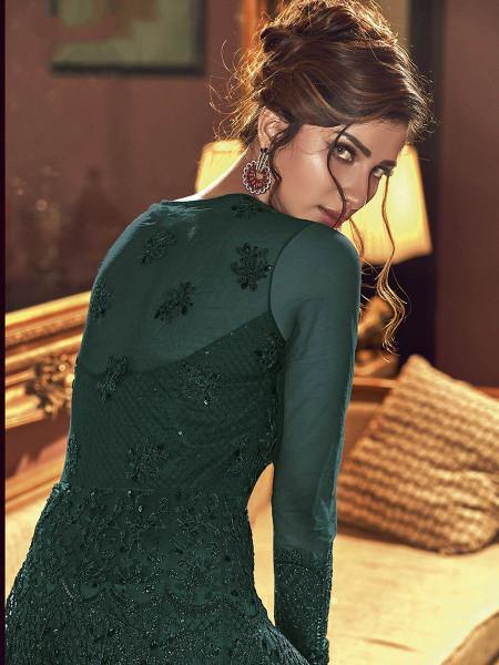 Myra Deep Green Premium Net Anarkali Suit | Grocsy