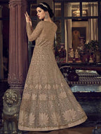 Myra Golden Cream Embroidered Butterfly Net Anarkali Suit | Grocsy