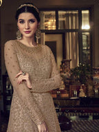 Myra Golden Cream Embroidered Butterfly Net Anarkali Suit | Grocsy