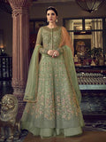 Myra Fashion Pista Embroidered Butterfly Net Anarkali Suit | Grocsy