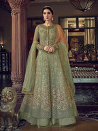 Myra Fashion Pista Embroidered Butterfly Net Anarkali Suit | Grocsy