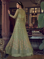 Myra Fashion Pista Embroidered Butterfly Net Anarkali Suit | Grocsy