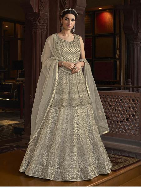 Myra Off White Embroidered Butterfly Net Anarkali Suit | Grocsy