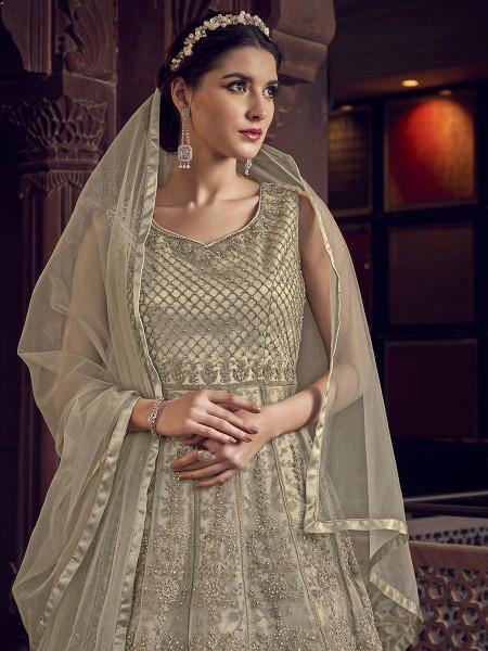 Myra Off White Embroidered Butterfly Net Anarkali Suit | Grocsy