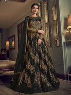 Myra Deep Green Embroidered butterfly net Anarkali Suit | Grocsy