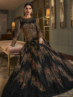 Myra Deep Green Embroidered butterfly net Anarkali Suit | Grocsy