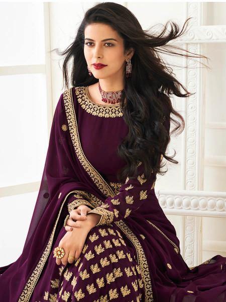 Myra Purple Georgette Embroidered Anarkali Suit | Grocsy
