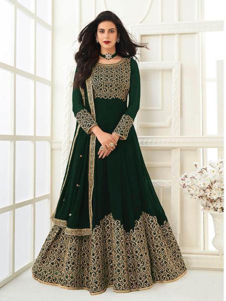 Myra Deep Green Georgette Embroidered Anarkali Suit | Grocsy