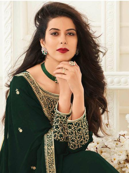 Myra Deep Green Georgette Embroidered Anarkali Suit | Grocsy