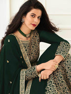 Myra Deep Green Georgette Embroidered Anarkali Suit | Grocsy