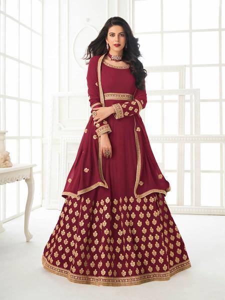 Myra Maroon Georgette Embroidered Anarkali Suit | Grocsy