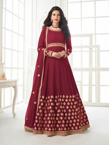 Myra Maroon Georgette Embroidered Anarkali Suit | Grocsy