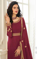 Myra Maroon Georgette Embroidered Anarkali Suit | Grocsy