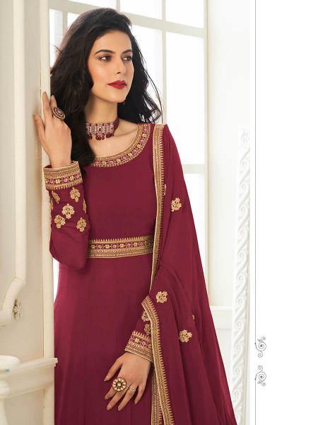 Myra Maroon Georgette Embroidered Anarkali Suit | Grocsy