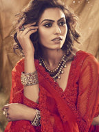Myra Red Heavy Embroidered Net Bridal Lehenga | Grocsy