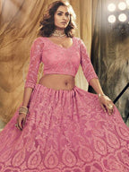 Myra Beautiful Dusty Pink Heavy Embroidered Net Bridal Lehenga | Grocsy