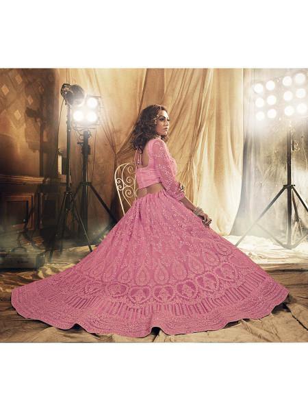 Myra Beautiful Dusty Pink Heavy Embroidered Net Bridal Lehenga | Grocsy
