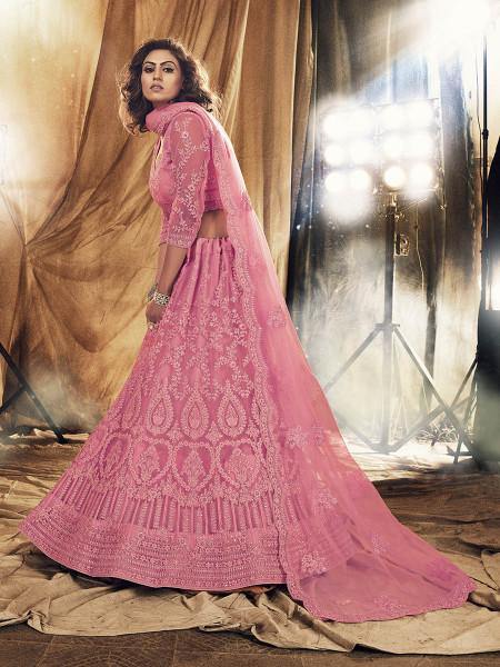 Myra Dusty Pink Heavy Embroidered Net bridal Lehenga | Grocsy
