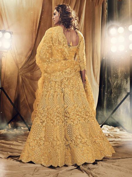 Myra Musturd Yellow Heavy Embroidered Net bridal Lehenga | Grocsy