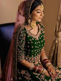 Myra Green Heavy Embroidered Velvet Bridal Lehenga | Grocsy