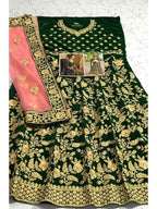 Myra Green Heavy Embroidered Velvet Bridal Lehenga | Grocsy